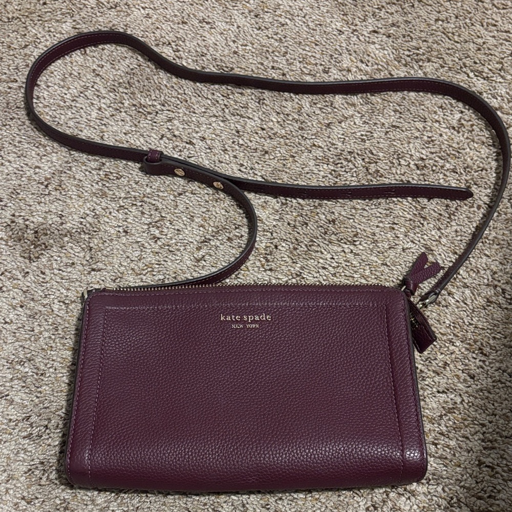 kate spade Plum Pebble Leather Crossbody with Gold Logo